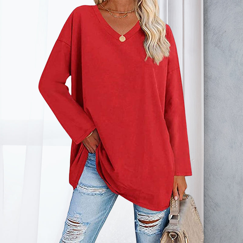 Drop Sleeve Bluse med V-udskæring