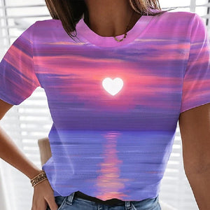 T-shirt med 3D-printet hjerte til kvinder