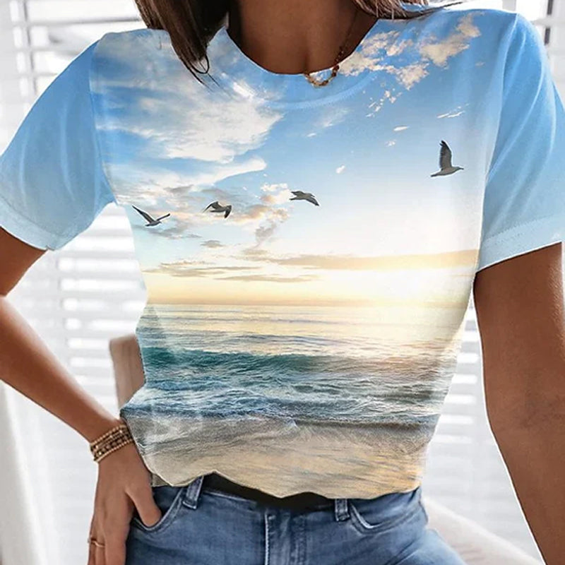 Afslappet 3D-printet Maleri T-shirt (Dame)