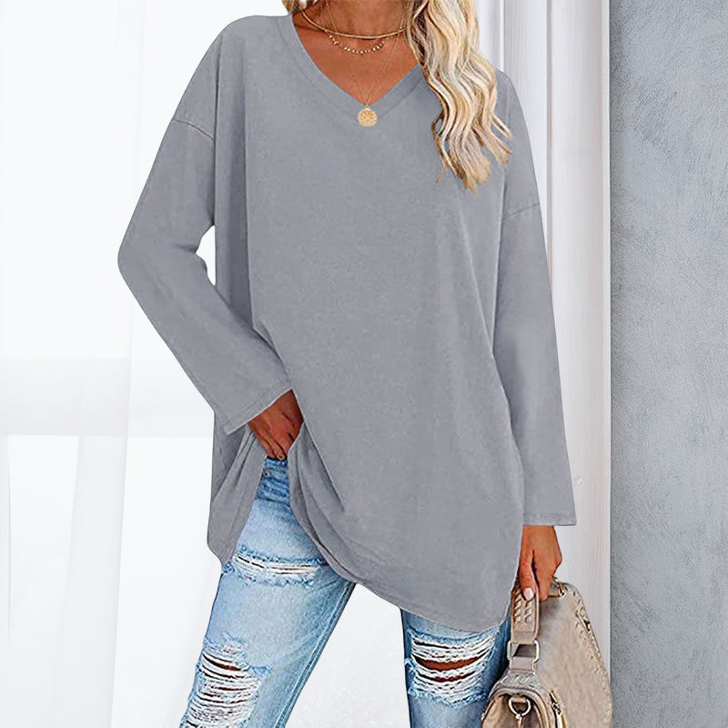 Drop Sleeve Bluse med V-udskæring