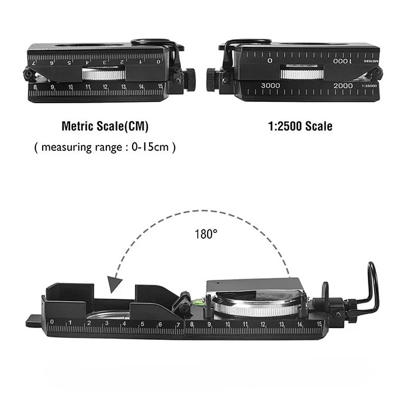 Multifunktionelt militærkompas med sigtekorn