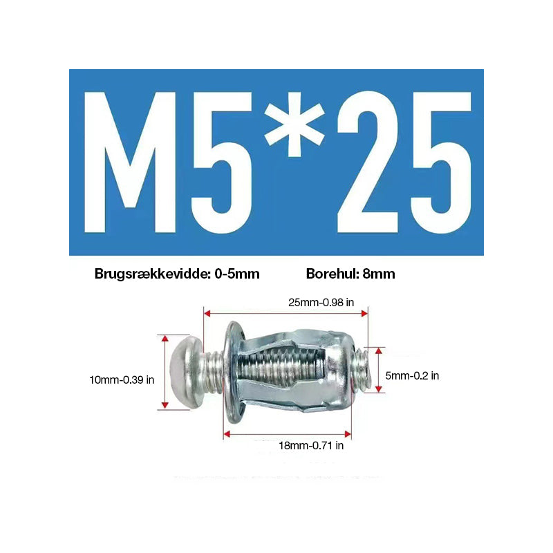 Ekspansionsskruer og kronbladsmøtrikker (50 stk)